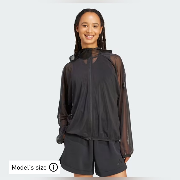 adidas SOFT LUX MESH FULL-ZIP HOODIE | Black adidas Mesh Jacket | Black adidas - Picture 3 of 6